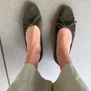 Olive Green Suede Ballet Flats